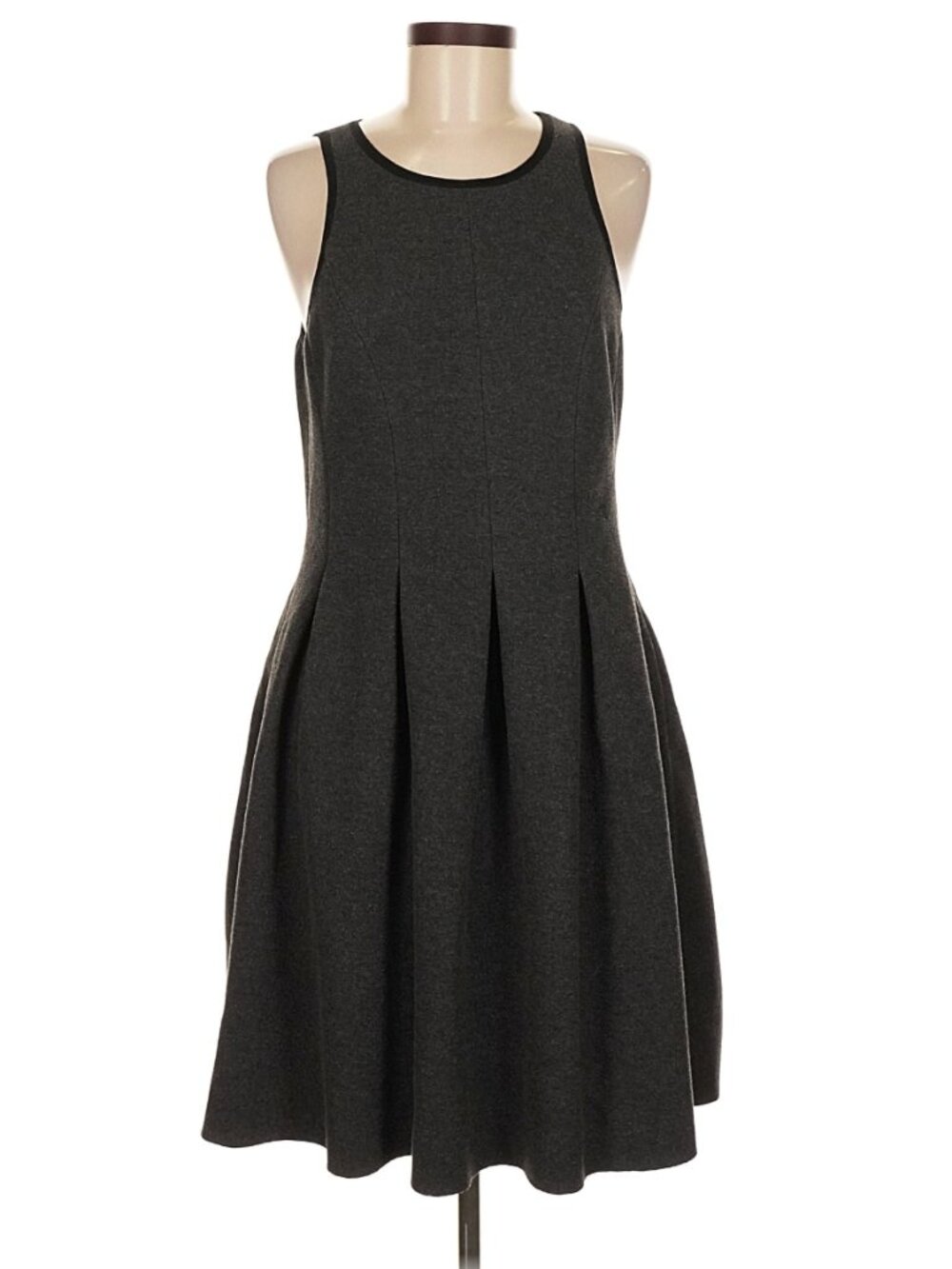 Shades of Grey By Micah Cohen Dark Gray Pleated Midi Round Neck Dress